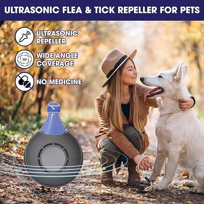 Intelligent Ultrasonic Flea and Tick Repeller for Dogs and Cats - Ultrasonic, Natural, Chemical-Free Tick and Flea Repeller - Flea and Tick Treatment for Dogs