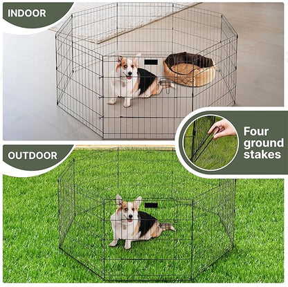 Premium Dog playpen - Foldable Metal Pet Playpen with 8 24x24In Panels, Dog Exercise Pen with Door, Dog Play Pen Indoor/Outdoor, Puppy Playpen 61x24 Inches, X pens for Dogs, Black