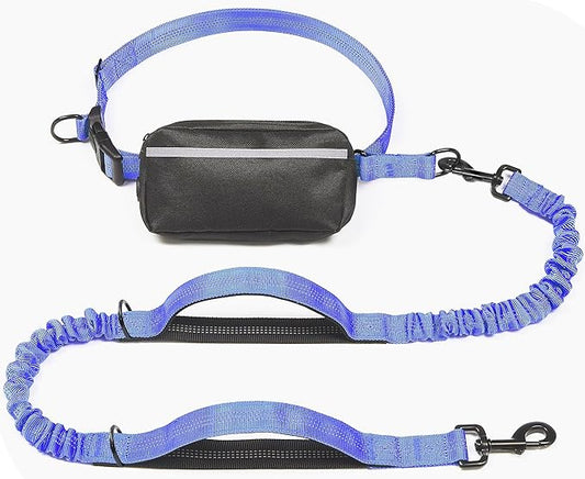 iYoShop Hands Free Dog Leash with Zipper Pouch, Dual Padded Handles and Durable Bungee for Walking, Jogging and Running Your Dog (Large, 25-120 lbs, Royal Blue)