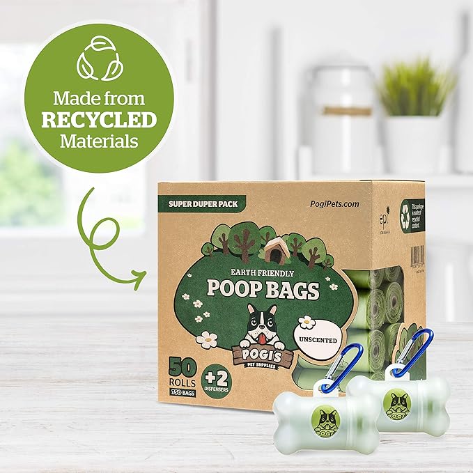 Pogi’s Dog Poop Bags - 50 Unscented Rolls (750 Doggie Poop Bags) + 2 Dog Poop Bag Holders for Leashes - Leak-Proof Dog Waste Bags - Ultra Thick, Extra Large Poop Bags for Dogs
