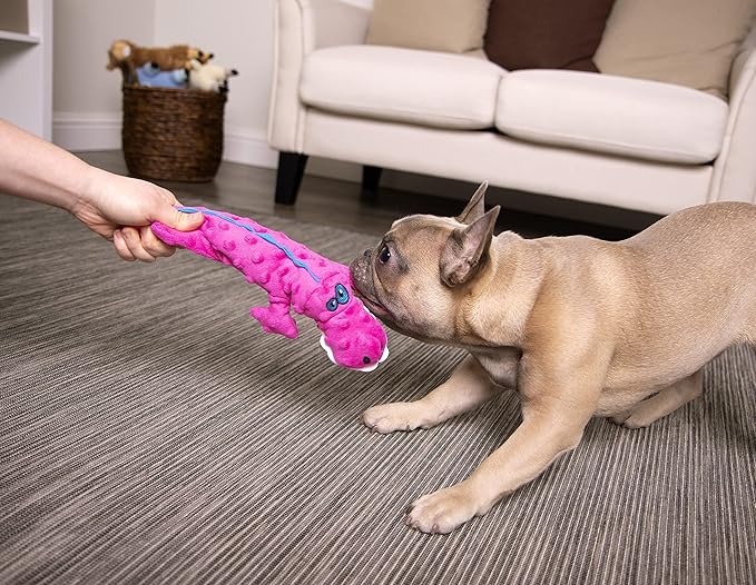 goDog Gators Squeaky Plush Dog Toy, Chew Guard Technology - Pink, Small