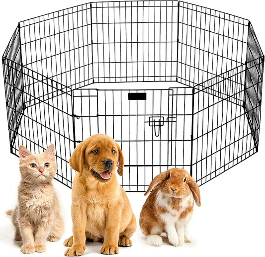 Premium Dog playpen - Foldable Metal Pet Playpen with 8 24x24In Panels, Dog Exercise Pen with Door, Dog Play Pen Indoor/Outdoor, Puppy Playpen 61x24 Inches, X pens for Dogs, Black