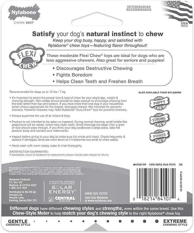 Nylabone FlexiChew Moderate Dog Toys Triple Pack Bacon, Peanut Butter & Beef X-Small/Petite (1 Count)