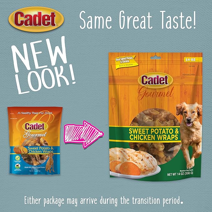 Cadet Gourmet Sweet Potato & Chicken Wraps Dog Treats - Healthy & Natural Chicken and Sweet Potato Dog Training Treats for Small & Large Dogs - Inspected & Tested in USA (14 oz.)