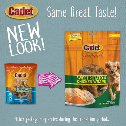 Cadet Gourmet Sweet Potato & Chicken Wraps Dog Treats - Healthy & Natural Chicken and Sweet Potato Dog Training Treats for Small & Large Dogs - Inspected & Tested in USA (14 oz.)