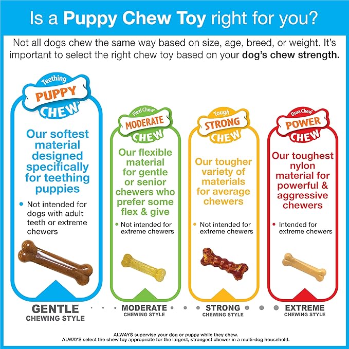 Nylabone Puppy Starter Kit with Chew Toys - Puppy Toys and Chew Treat Bundle - Puppy Supplies - Chicken and Bacon Flavors, Small/Regular (6 Count)