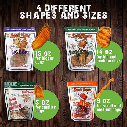 Sam's Yams Sweet Potato Dog Treats, Healthy Dog Treats for Small, Medium, and Large Breed Dogs - Made in USA, High Fiber, Vegan Dental Chews - Veggie Rawhide, Sweet Potato Dog Chewz, 14oz(Pack of 3)