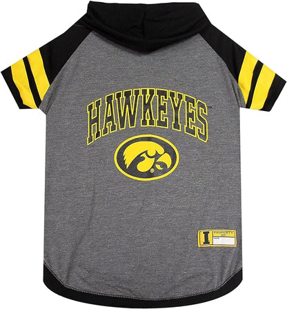 NCAA IOWA HAWKEYES HOODIE for DOGS & CATS, SMALL COLLEGIATE Licensed DOG HOODY Tee Shirt. Sports HOODY T-Shirt for Pets. COLLEGE Sporty Dog Hoodie Shirt.