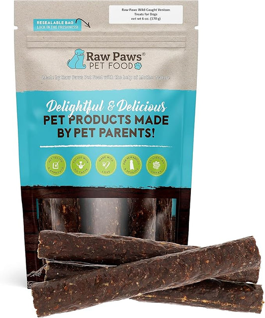 Raw Paws Wild-Caught Venison Treats for Dogs, 6-oz - Packed in USA - Real Meat Venison Jerky Dog Treats Free-Range Venison Dog Jerky Treats - All-Natural, Grain, Corn & Soy Free Venison Dog Treats