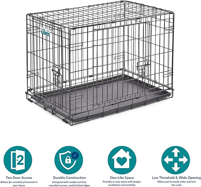 MidWest Homes for Pets Newly Enhanced Double Door iCrate Dog Crate, Includes Leak-Proof Pan, Floor Protecting Feet, Divider Panel & New Patented Features