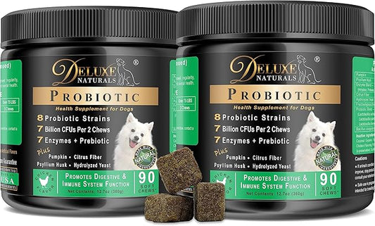 Probiotics for Dogs | All-Natural Dog Probiotic Supplement with Enzymes, Prebiotics, Pumpkin | Promote Digestive Health, Improve Allergy & Immunity, 180 Count (Pack of 2 x 90 ct)