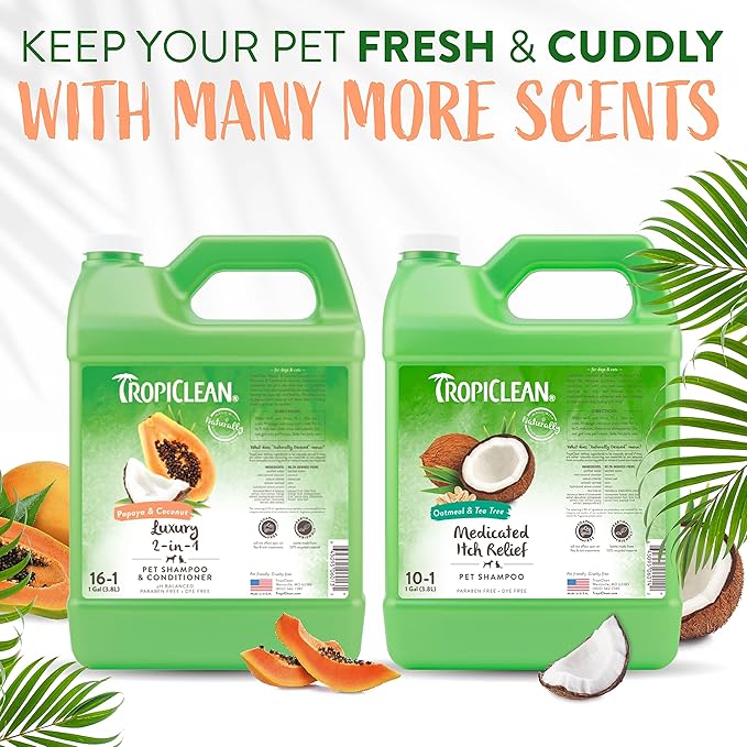 TropiClean 2-in-1 Papaya & Coconut Dog Shampoo and Conditioner | Natural Pet Shampoo Derived from Natural Ingredients | Cat Friendly | Made in the USA | 1 gallon