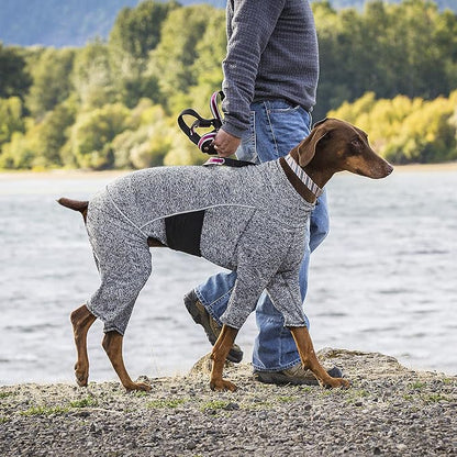 Kurgo Stowe Base Layer, Dog Onesie Body Warmer, Bodysuit for Dogs, Recovery Suit, Reduce Anxiety, Contains Shedding, Leash Opening, Reflective, Heather Black (X-Small)