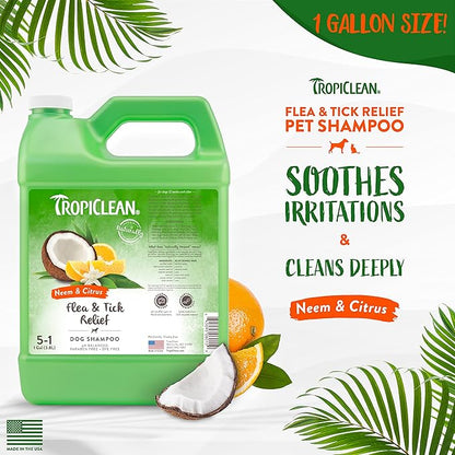 TropiClean Citrus & Neem Oil Flea Shampoo for Dogs | Tick and Flea Bite Relief for Dogs | Natural Dog Shampoo Derived from Natural Ingredients | Made in the USA | 1 gallon