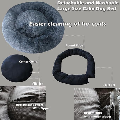 Dog Beds for Extra Large Dogs Calming Dog Bed Washable Fluffy Anti-Anxiety Round Pet Bed 45 Inches Detachable Dog Bed,Fits up to Large Dog