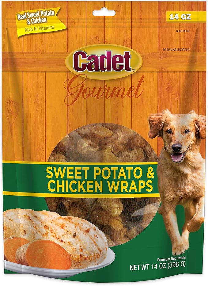 Cadet Gourmet Sweet Potato & Chicken Wraps Dog Treats - Healthy & Natural Chicken and Sweet Potato Dog Training Treats for Small & Large Dogs - Inspected & Tested in USA (14 oz.)