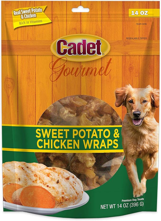 Cadet Gourmet Sweet Potato & Chicken Wraps Dog Treats - Healthy & Natural Chicken and Sweet Potato Dog Training Treats for Small & Large Dogs - Inspected & Tested in USA (14 oz.)