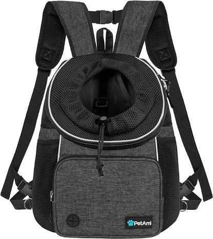 PetAmi Dog Front Carrier Backpack, Adjustable Dog Pet Cat Chest Carrier Backpack, Ventilated Dog Carrier for Hiking Camping Travel, Small Medium Dog Puppy Large Cat Carrying Bag, Max 15 lbs, Dark Gray