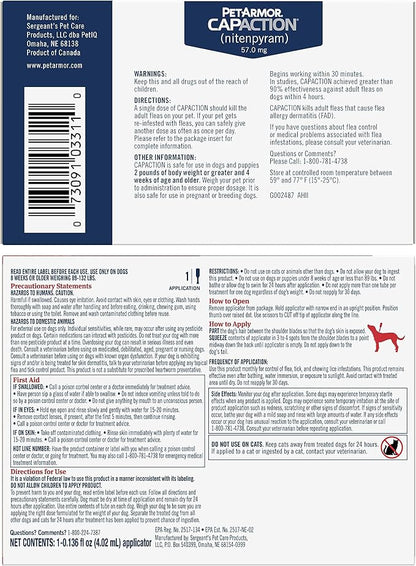 PetArmor CAPACTION Oral Flea Treatment for Dogs (6 Doses) + Bonus PetArmor Plus Topical Flea & Tick Treatment & Preventative for Dogs 89-132 lbs (1 Dose)