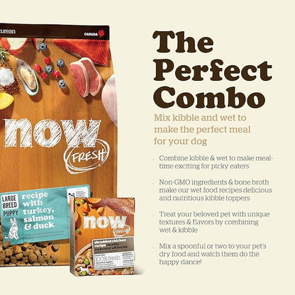 Now Fresh Grain Free Dog Food, 25 lb - Large Breed Puppy Food Recipe - Healthy Diet with Probiotics & Real Meat and Fish for Protein