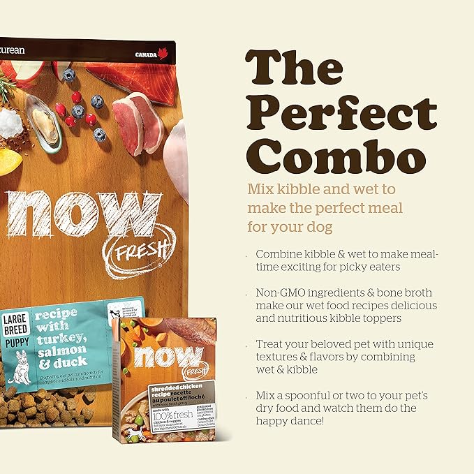 Now Fresh Grain Free Dog Food, 25 lb - Large Breed Puppy Food Recipe - Healthy Diet with Probiotics & Real Meat and Fish for Protein