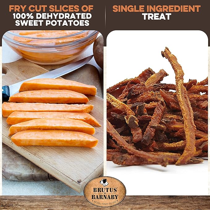 BRUTUS & BARNABY Sweet Potato Dog Treats- No Additive Dehydrated Sweet Potato Fries, Grain Free, Gluten Free and No Preservatives Added (2lb)