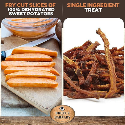 BRUTUS & BARNABY Sweet Potato Dog Treats- No Additive Dehydrated Sweet Potato Fries, Grain Free, Gluten Free and No Preservatives Added (2lb)