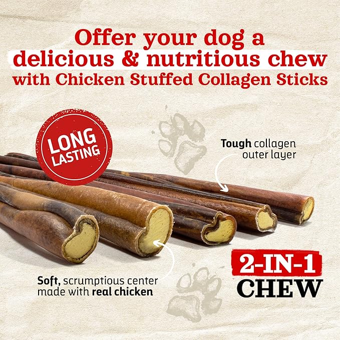 Natural Farm Chicken Stuffed Collagen Chews for Dogs with Real Chicken (6 Inch, 15-Pack), Rawhide-Free Collagen Sticks, Odor-Free Natural Dog Chews, Long Lasting, for Small, Medium, Large Dogs