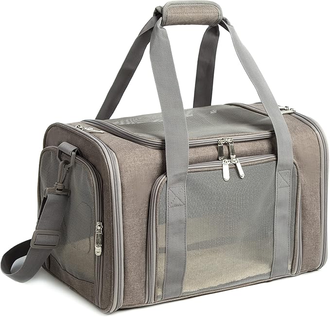 Cat Carrier Dog Carrier Pet Carrier Cat Bags for Small Medium Cats Dogs Puppies of 15 Lbs,of Airline Approved Small Dog Bag Soft Sided,Collapsible Travel Puppy Carrier (Large, Grey)