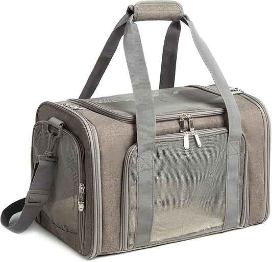 Cat Carrier Dog Carrier Pet Carrier Cat Bags for Small Medium Cats Dogs Puppies of 15 Lbs,of Airline Approved Small Dog Bag Soft Sided,Collapsible Travel Puppy Carrier (Large, Grey)
