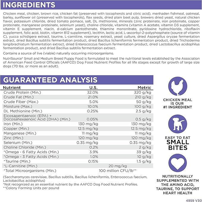 NutriSource Puppy Food, Made with Chicken Meal and Rice, Small Breed with Wholesome Grains, 5LB, Dry Dog Food