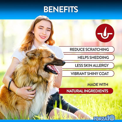 Forza10 Dog Skin and Coat Supplement with Omega 3 Fish Oil Dogs, Provides Dog Allergy Relief, Salmon Flavor Dog Vitamins & Supplements for Itchy Skin Relief, Dog Allergy Chews with Probiotics, 90 Ct.