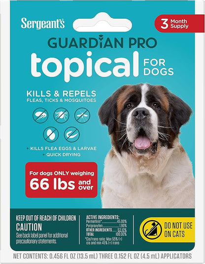 Sergeant's Guardian Pro Flea & Tick Squeeze On Topical for Dogs, 66+ lbs., 3 Count