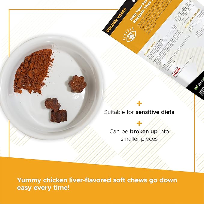 VetriScience Golden Years Clear and Bright Vision Support for Senior Dogs, Chicken Flavor, 60 Chews - Supports Cloudy and Teary Eyes and Ocular Blood Flow