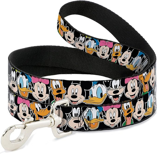 Dog Leash Classic Disney Character Faces Black 4 Feet Long 1.0 Inch Wide