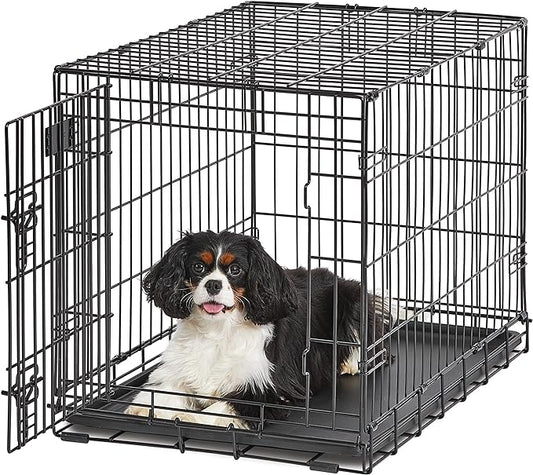 Medium Dog Crate | MidWest Life Stages 30" Folding Metal Divider Panel, Floor Protecting Feet, Plastic Tray 30L x 19W 21H Inches, Breed