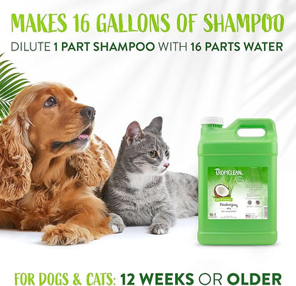 TropiClean Aloe & Coconut Deodorizing Dog Shampoo for Smelly Dogs | Odor Control Shampoo for Stinky Dogs | Natural Pet Shampoo Derived from Natural Ingredients | Cat Friendly | Made in USA | 2.5 gal.