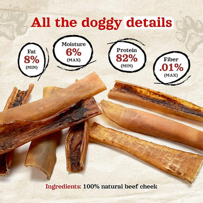 Natural Farm Bully Chips (4-6 Inch, 8 Oz.), Digestible Beef Cheek from Grass-Fed Cows, Non-GMO, Grain-Free, Natural Long-Lasting Dog Chews for Small, Medium & Large Dogs, Great Rawhide Alternative