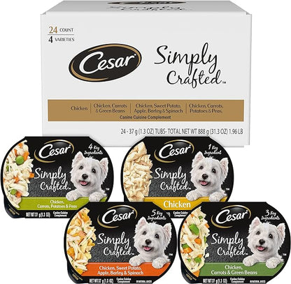 CESAR SIMPLY CRAFTED Adult Soft Wet Dog Food Cuisine Complement Variety Pack, (24) 1.3 oz Tubs