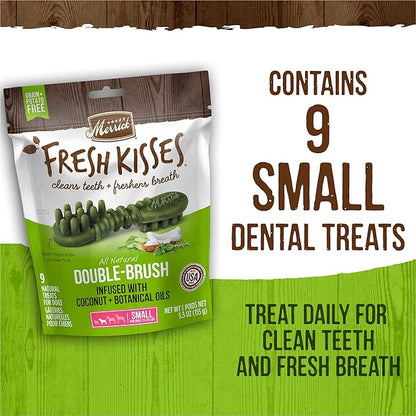 Merrick Fresh Kisses Double-Brush Dental Dog Treats with Coconut + Botanical Oils for Small Dogs, 9 Brushes, 5.5 OZ (Pack of 6)