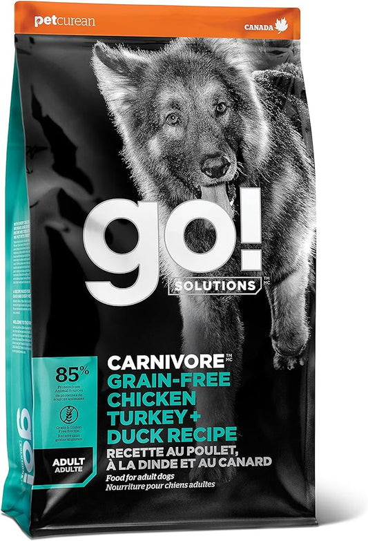 GO! SOLUTIONS Carnivore Grain Free Dog Food for Adult Dogs, 3.5 lb – Chicken, Turkey + Duck Recipe – Protein Rich Dry Dog Food – Complete + Balanced Nutrition for Adult Dogs