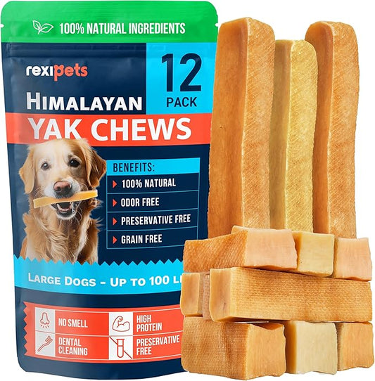100% Natural Yak Cheese Himalayan Dog Chews for All Breeds - Lactose Free Yak Chews for Small, Medium & Large Dogs - Dental Cleaning Dog Chews for Aggressive Chewers - Long Lasting Odor & Gluten Free