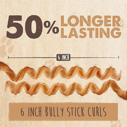 Mighty Paw Naturals Curly Bully Sticks for Dogs - Grass Fed Beef Dog Chews. Dog Bully Sticks for Large Dogs, Medium, Small Breeds. Lower Odor Bully Sticks for Small Dogs. Single Ingredient 6” - 5 Pack