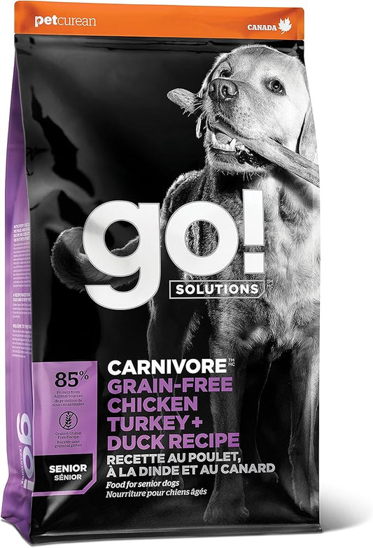 GO! SOLUTIONS Carnivore Grain Free Dog Food for Senior Dogs, 12 lb – Chicken, Turkey + Duck Recipe – Protein Rich Dry Dog Food – Complete + Balanced Nutrition for Senior Dogs