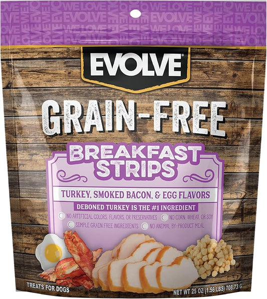 Evolve Grain Free Turkey, Bacon and Egg Flavored Breakfast Strips Dog Treats, 25oz