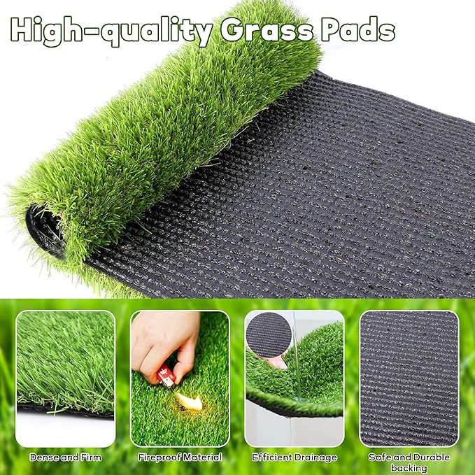 Dog Grass Pad with Tray: Reusable Training Pad with 3-Pack Replaceable Artificial Grass - Quick Absorbent Indoor Portable Dog Patio Potty, Washable Pee Pad For Small Medium To Large Dog, 22"x18" Black
