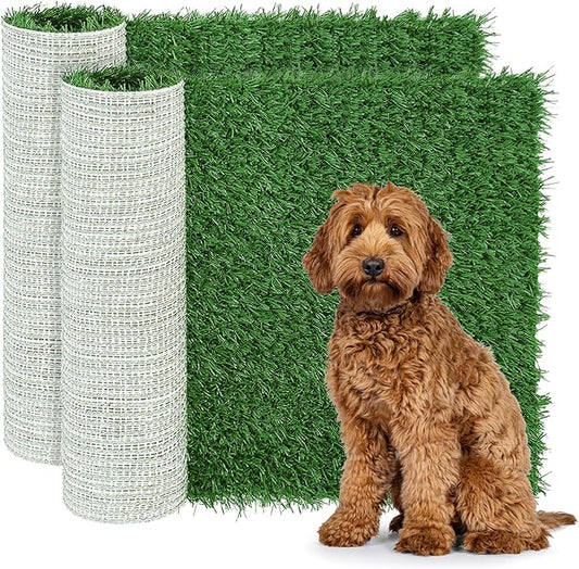Dog Grass Pee Pad, 2 Packs Replacement Artificial Grass Patch for Potty Tray, Reusable Puppy Training Turf Mat, High Drainage - 23 x 18 Inches