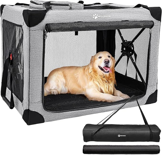 MIU COLOR Collaspsible Quick Set-up Dog Crate-37inch Portable Travel for Medium Dog,3-Door & Durable Mesh Windows and Soft mat,Indoor & Outdoor,Travel