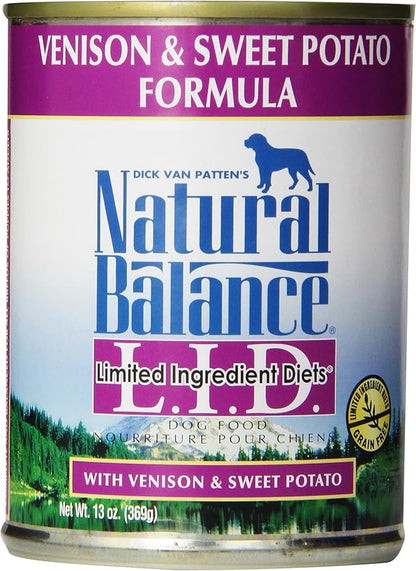 Natural Balance L.I.D. Limited Ingredient Diets Canned Wet Dog Food, Grain Free, Venison And Sweet Potato Formula, 13-Ounce (Pack Of 12)