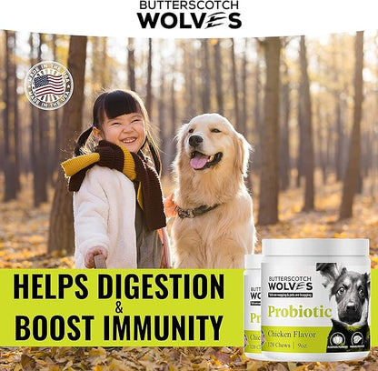 Probiotics for Dogs Supplement | Digestive and Immune Health Support Dog Vitamins with Probiotic Blend and Pumkin Powder | Approximately 120 Probiotic Chews for Dogs